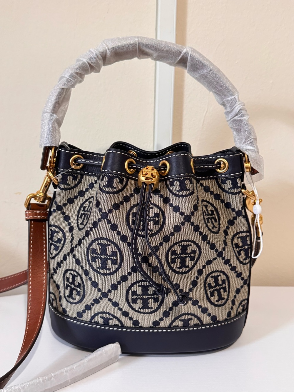 Tory Burch Women's Blue T Monogram Bucket Bag